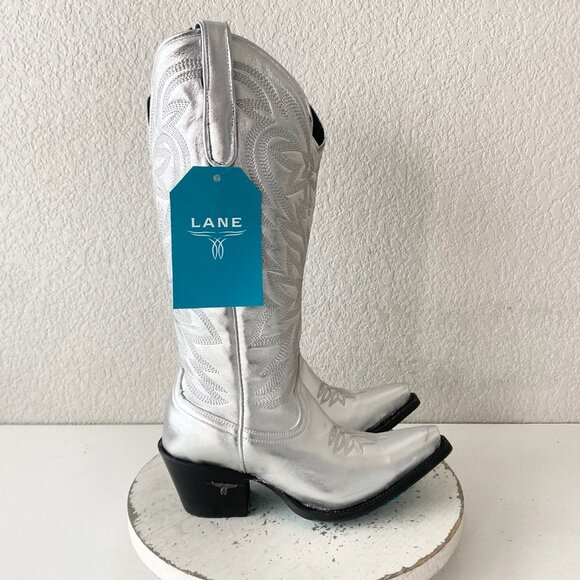 Lane SMOKESHOW Womens Cowboy Boots 6 Silver Western Cowgirl Mid Calf Pointed Toe - Picture 2 of 11